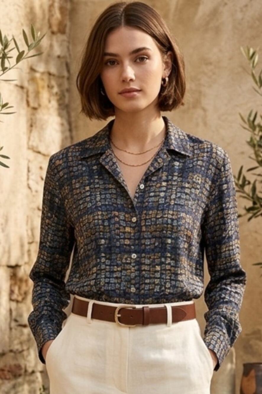 Vintage 90s Grandmacore Geometric Print Button Up Blouse